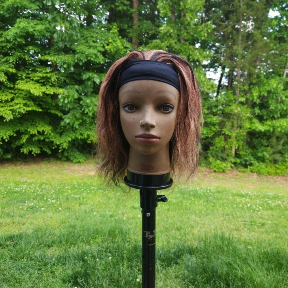 Brown and Black Shoulder-Length Wig with Dimensional Highlights